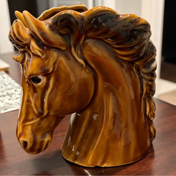 Vintage Ceramic Horse Head Sculpture in Brown - Picture 2 of 10